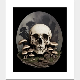 Skull with Mushrooms Posters and Art